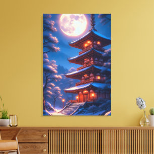 Mystic Pagoda Beneath the Lunar Sky Canvas Print