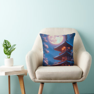 Mystic Pagoda Beneath the Lunar Sky Cushion