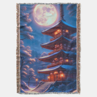 Mystic Pagoda Beneath the Lunar Sky Throw Blanket