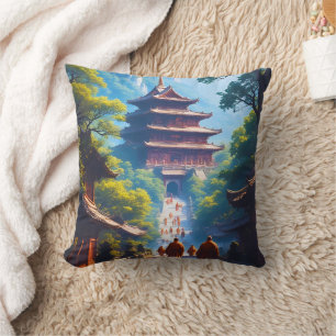 Mystic Pagoda Path at Sunrise Cushion