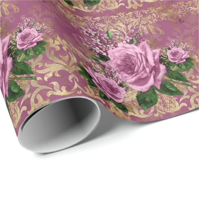 Mystic Pink Roses Wrapping Paper (Roll Corner)