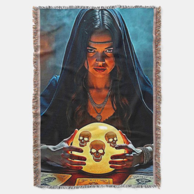 Mystic Psychic Fortune Teller Design Throw Blanket (Front Vertical)