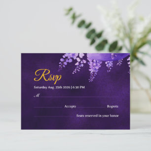 Mystic Purple Gold Wisteria Wedding RSVP Card