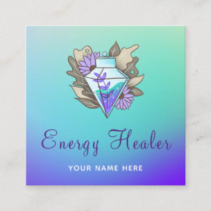Mystic Purple Green Energy Healer Gradient Ombre Square Business Card