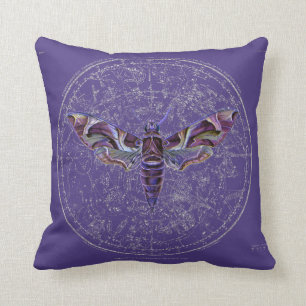 Mystic Purple Moth Over Star Map on Purple Cushion