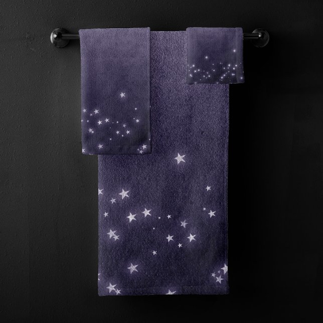 Mystic Purple Stars | Jewel Tone Midnight Violet Bath Towel Set (Creator Uploaded)