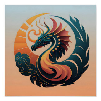 Mystic Radiance: Sunburst Dragon Emblem Poster