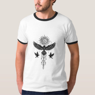 Mystic Raven Spirit Sun and Geometric Totem T-Shirt