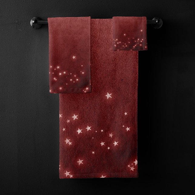 Mystic Red Stars | Rich Jewel Tone Crimson Henna Bath Towel Set (Creator Uploaded)