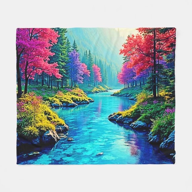 Mystic River Dreamy Forest Path Design Fleece Blanket (Front (Horizontal))