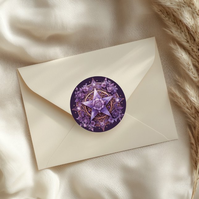 Mystic Rose Pentacle Sticker – Purple Witchy Seal (Mystic Rose Pentacle Sticker – Purple Witchy Seal on a neutral envelope)