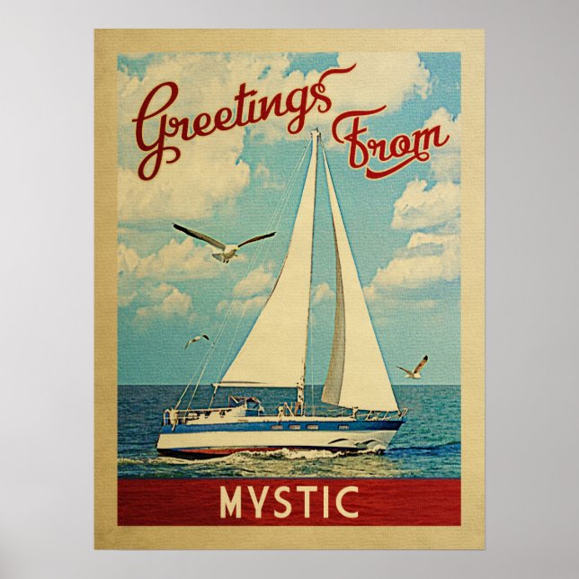 Mystic Sailboat Poster Vintage Travel Connecticut (Front)