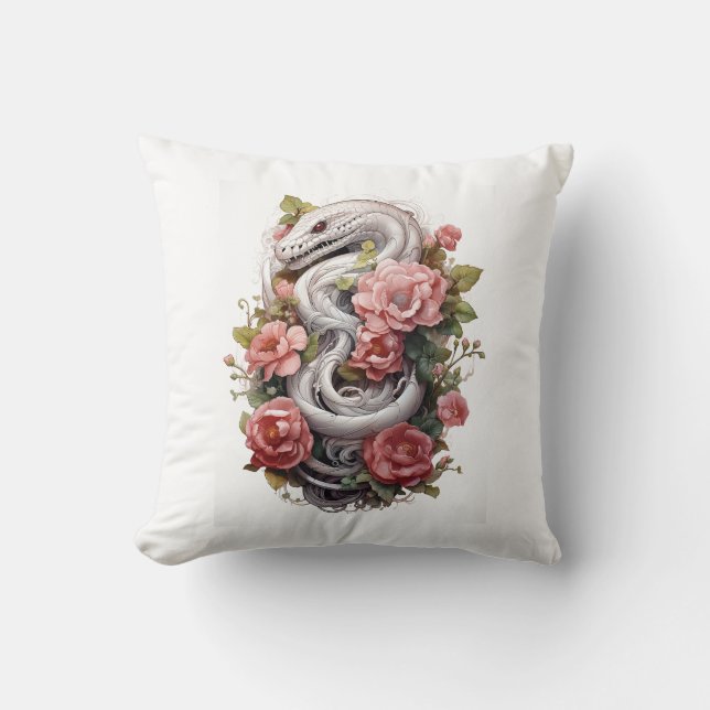 🐍✨ Mystic Serpent Floral Throw Pillow ✨🌹 (Front)