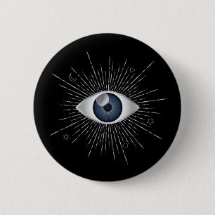 Mystic Silver & Blue Evil Eye Nazar Mati on Black 6 Cm Round Badge
