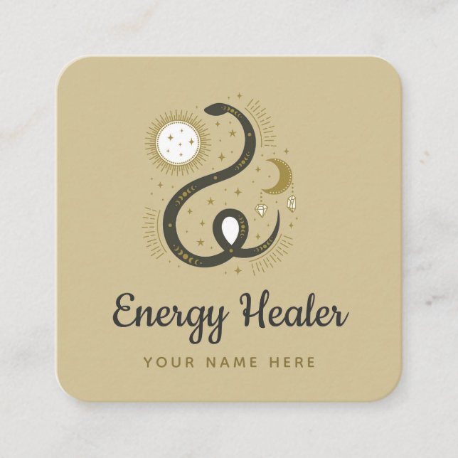 Mystic Snake Crystal Healing Sun & Moon Celestial Square Business Card (Front)