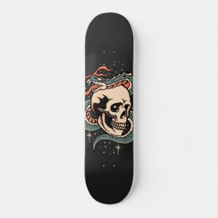 Mystic Snake Skull Illustration Gothic Cool Black Skateboard