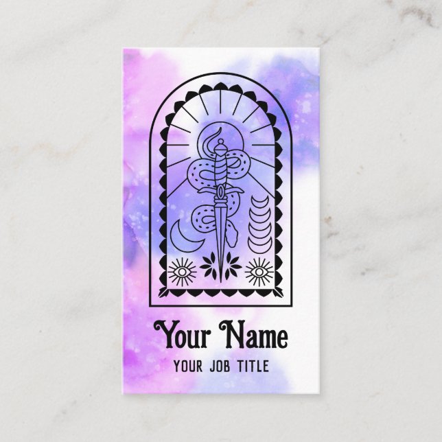 Mystic Snake Sword Moon Spiritual Witchy Business Card (Front)