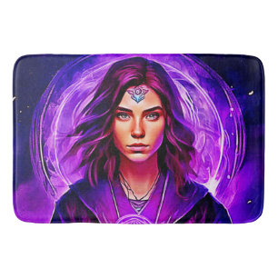 Mystic Sorceress with Glowing Aura Bath Mat