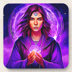 Mystic Sorceress with Glowing Aura Coaster