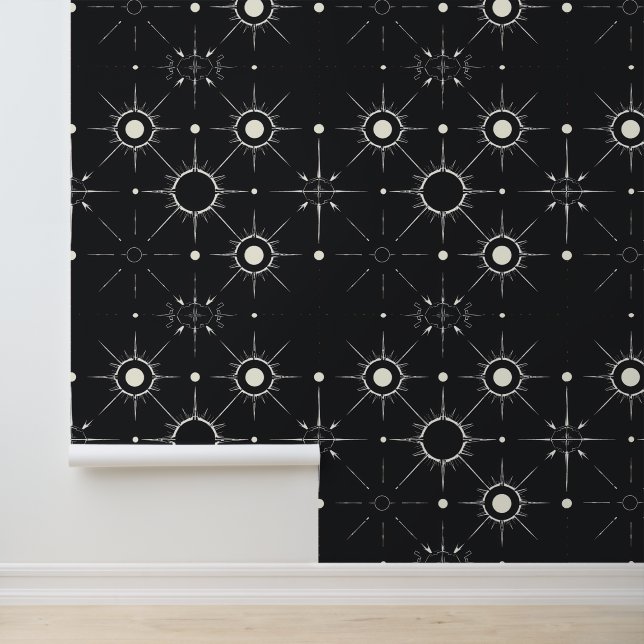 Mystic Starburst Pattern in Black and White Wallpaper (Application)