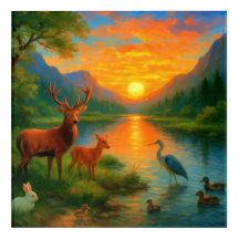 "Mystic Sunset Wildlife Harmony – Serene Nature