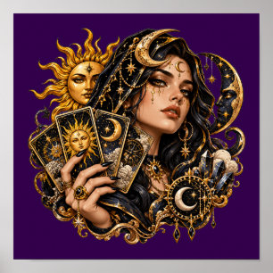 Mystic Tarot Card Reader Poster - Gold Celestial S