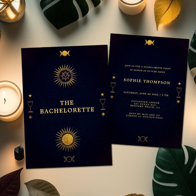 Mystic Tarot Fortune Navy Gold Bachelorette Party Invitation (Creator Uploaded)