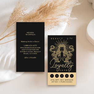 Mystic Tarot Makeup Hair Nails Monogram Gold Black Loyalty Card