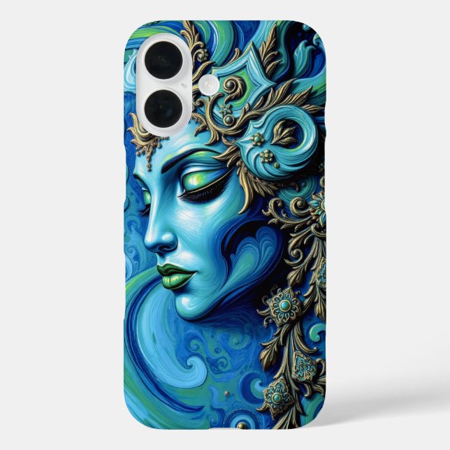 Mystic Teal & Gold Fantasy Goddess Elegant Case-Mate iPhone Case (Back)