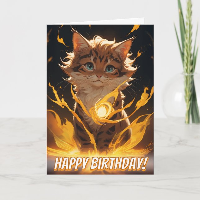 Mystic Tiger Cat Fire Familiar Card (Front)