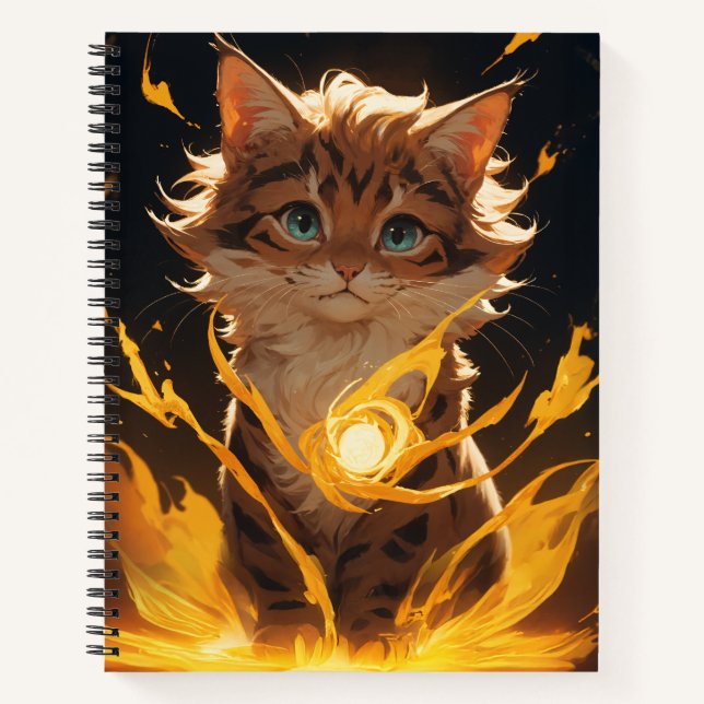 Mystic Tiger Cat Fire Familiar Notebook (Front)