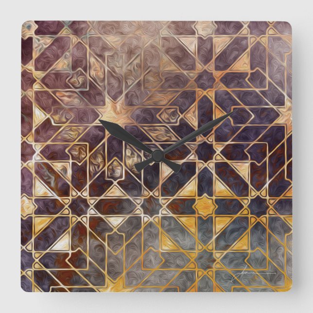 Mystic Tiles I Square Wall Clock (Front)
