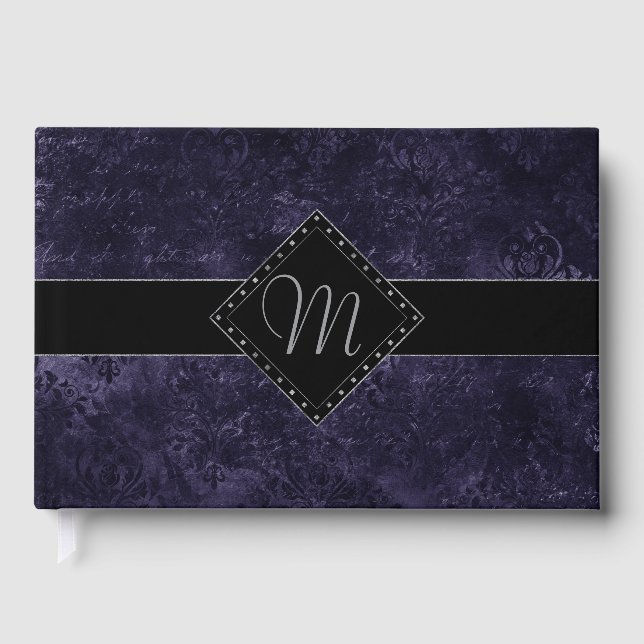 Mystic-Topaz Ombre | Blue Purple Pink Monogram Guest Book (Front)