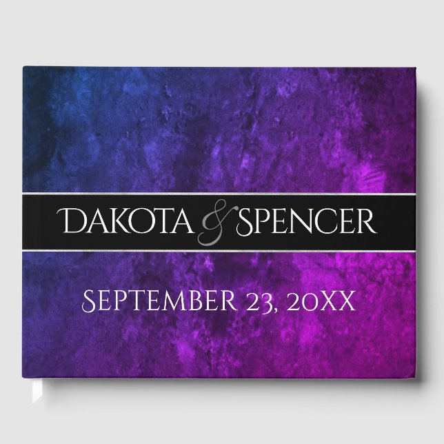 Mystic-Topaz Wedding | Blue Purple Reception Party Guest Book (Front)