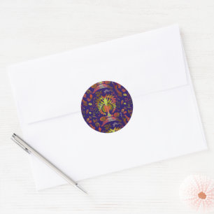 "Mystic Tree of Life – Folk Art Pattern" Classic Round Sticker