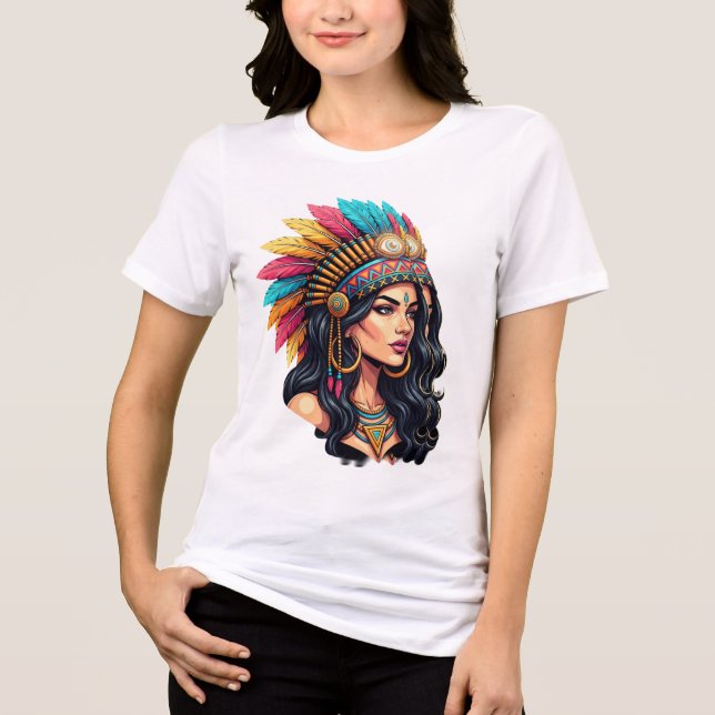 Mystic Tribal Beauty – Vibrant Headdress Illustrat Tri-Blend Shirt (Front)