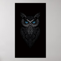 Mystic Tribal Owl Artwork with Blue Eyes