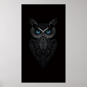 Mystic Tribal Owl Artwork with Blue Eyes Poster