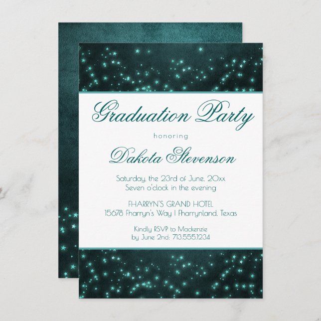 Mystic Twilight Stars | Deep Teal Glow Graduation Invitation (Front/Back)