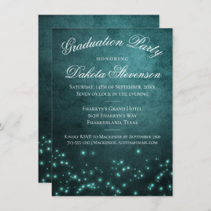 Mystic Twilight Stars   Deep Teal Glow Graduation Invitation