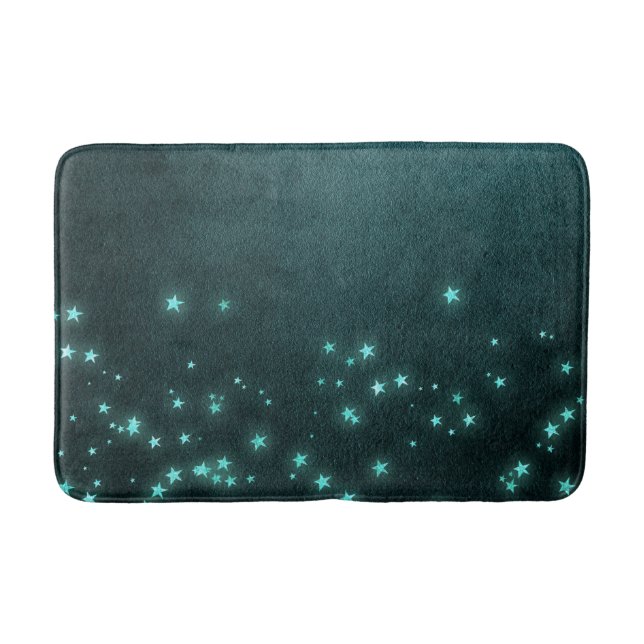 Mystic Twilight Stars | Deep Teal Green Neon Glow Bath Mat (Front)