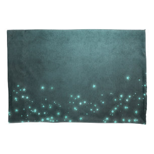 Mystic Twilight Stars   Deep Teal Green Neon Glow Pillowcase