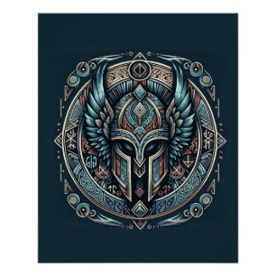 Mystic Viking Rune Helmet  Poster