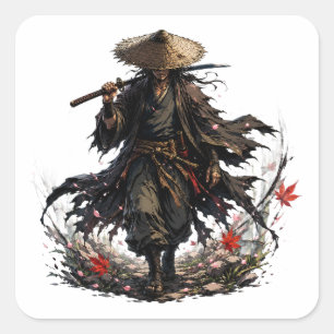 Mystic Wandering Ronin Mug Samurai Warrior in Ba Square Sticker