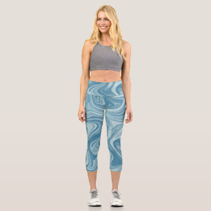 Mystic water painting blue colour design capri leggings