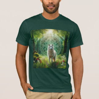 Mystic White Wolf in Enchanted Forest T-Shirt
