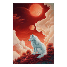 Mystic White Wolf under Red