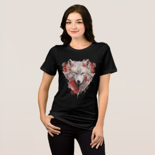 Mystic White Wolf with Red Ink Accents Tri-Blend Shirt
