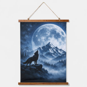 Mystic Wilderness Wolf Under Moon Hanging Tapestry