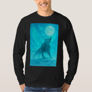Mystic Winged Wolf Howling at the Moon T-Shirt